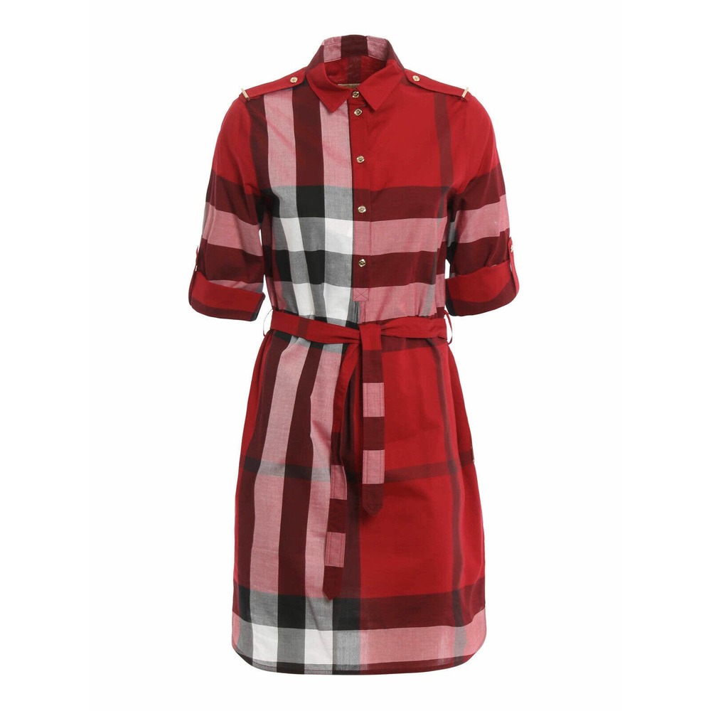 NWT BURBERRY KELSY PARADE RED CHECK COTTON BELTED DRESS US 8 UK 10 / EU 42 $600